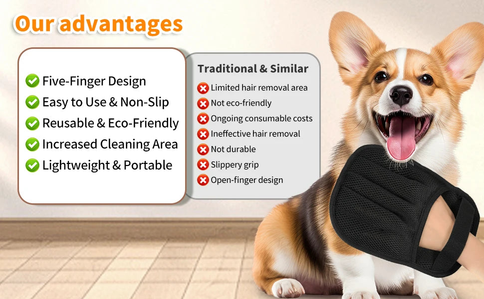 Pet Hair Removal Glove – 5-Finger Grooming & Deshedding for Cats & Dogs