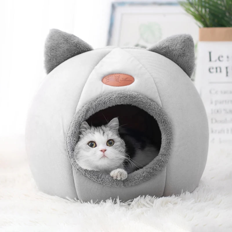 Cozy Winter Cat Bed – Deep Sleep Cave Nest for Pets
