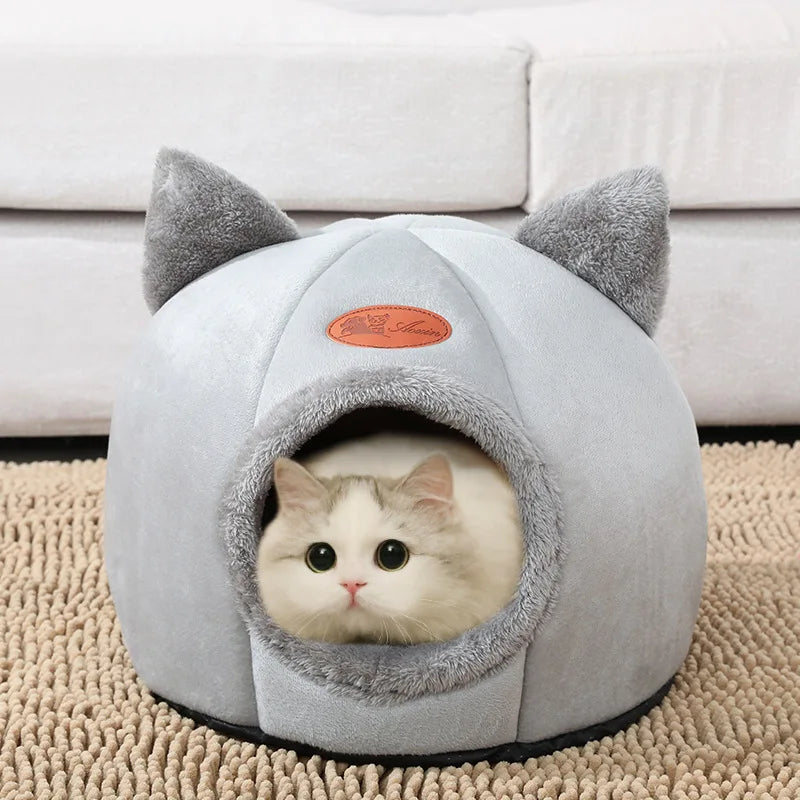 Cozy Winter Cat Bed – Deep Sleep Cave Nest for Pets