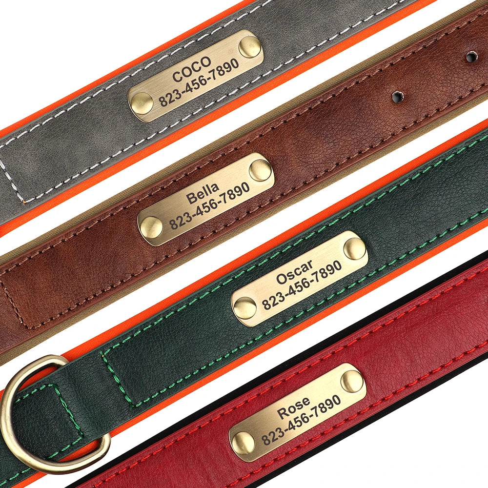 Personalized Dog Collar – Custom Engraved PU Leather with ID Name plate