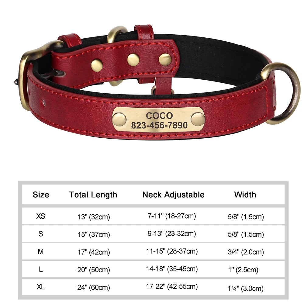 Personalized Dog Collar – Custom Engraved PU Leather with ID Name plate