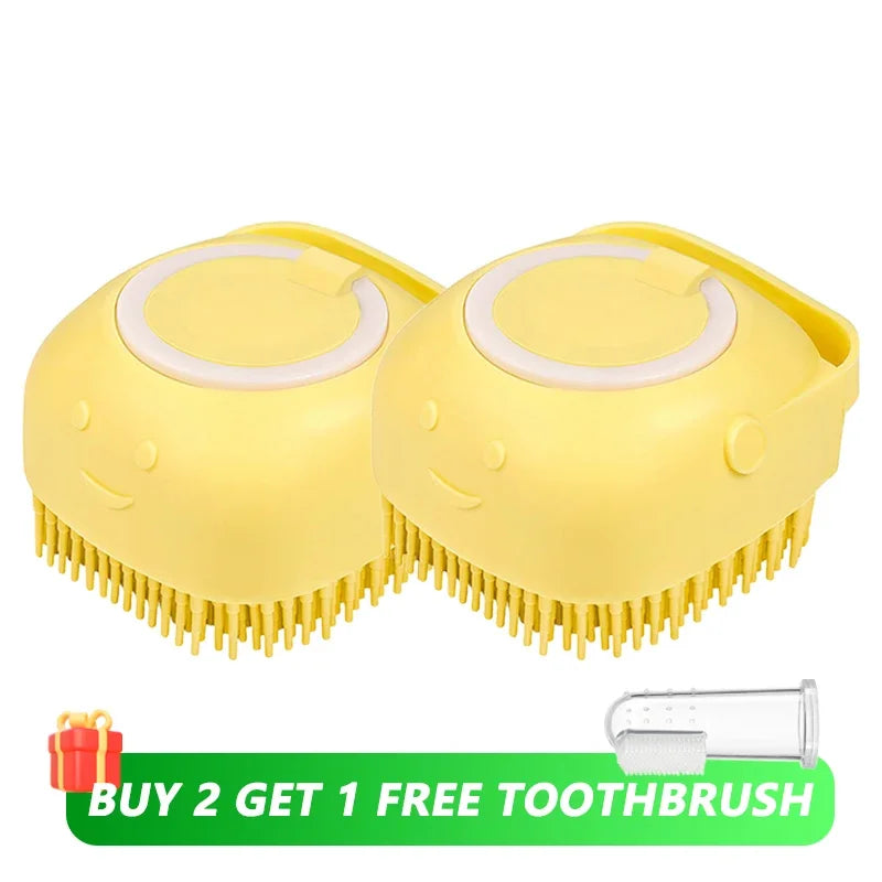 Dog & Cat Bath Brush – Shampoo Dispenser + Massage Bristles