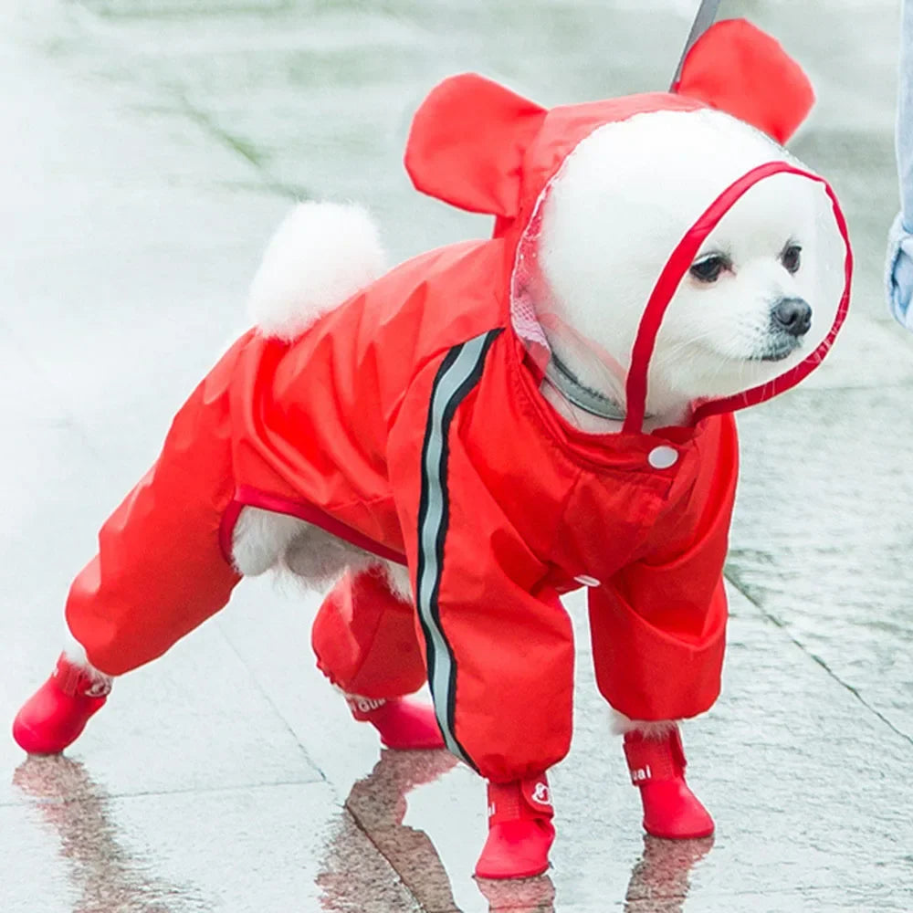Bear-Themed Dog Raincoat – Full-Body Waterproof Jacket with Hood