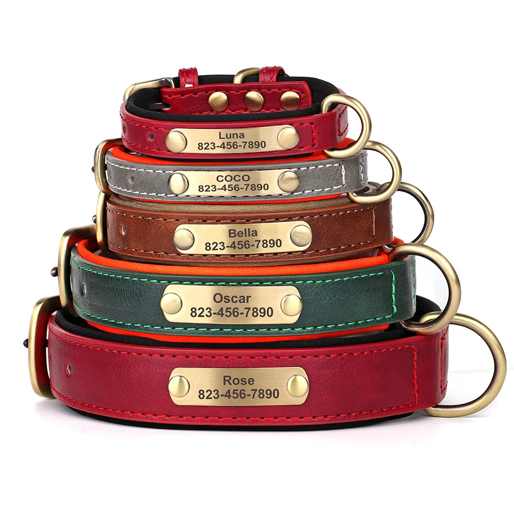 Personalized Dog Collar – Custom Engraved PU Leather with ID Name plate