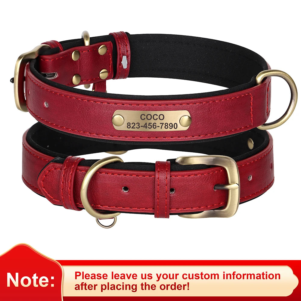 Personalized Dog Collar – Custom Engraved PU Leather with ID Name plate