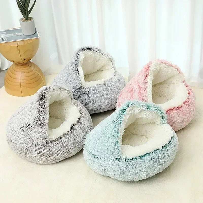 Winter Plush Cat Bed – Round Cozy Cushion for Small Cats