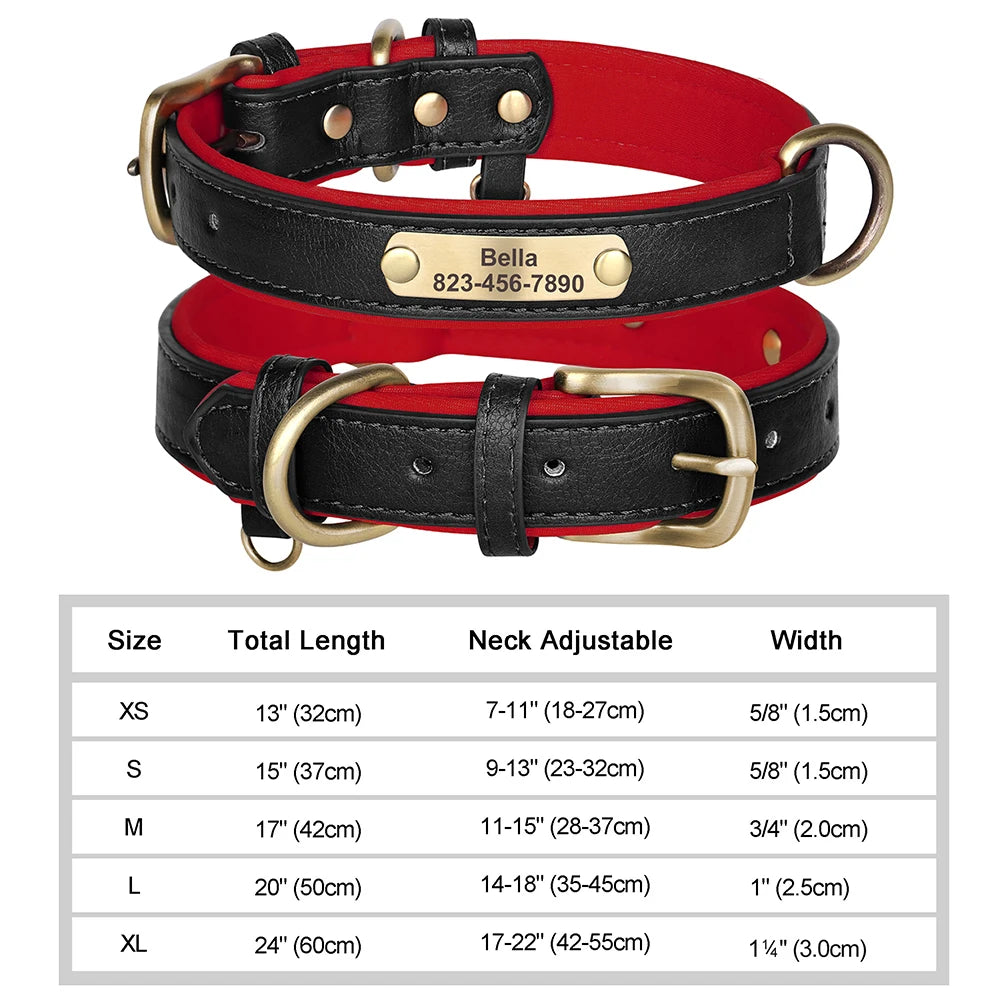 Personalized Dog Collar – Custom Engraved PU Leather with ID Name plate