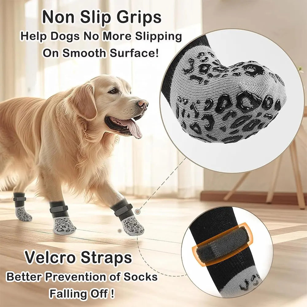 4-Pack Anti-Slip Dog Socks – Paw Protection with Strong Grip
