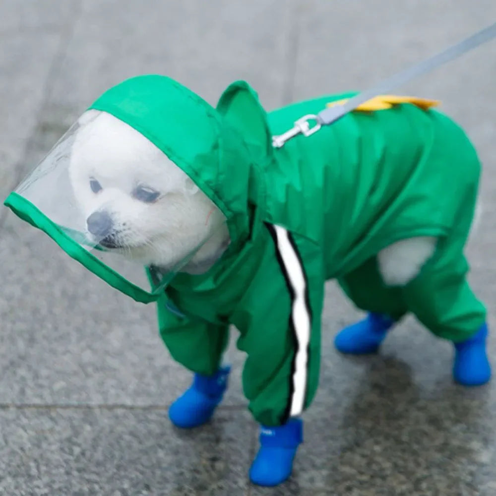 Bear-Themed Dog Raincoat – Full-Body Waterproof Jacket with Hood