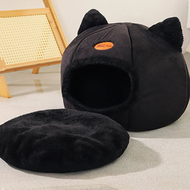 Cozy Winter Cat Bed – Deep Sleep Cave Nest for Pets