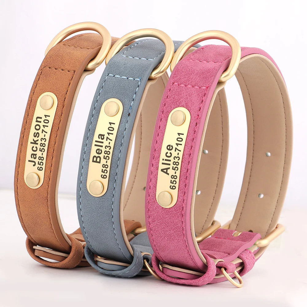 Personalized Dog Collar – Custom Engraved PU Leather with ID Name plate