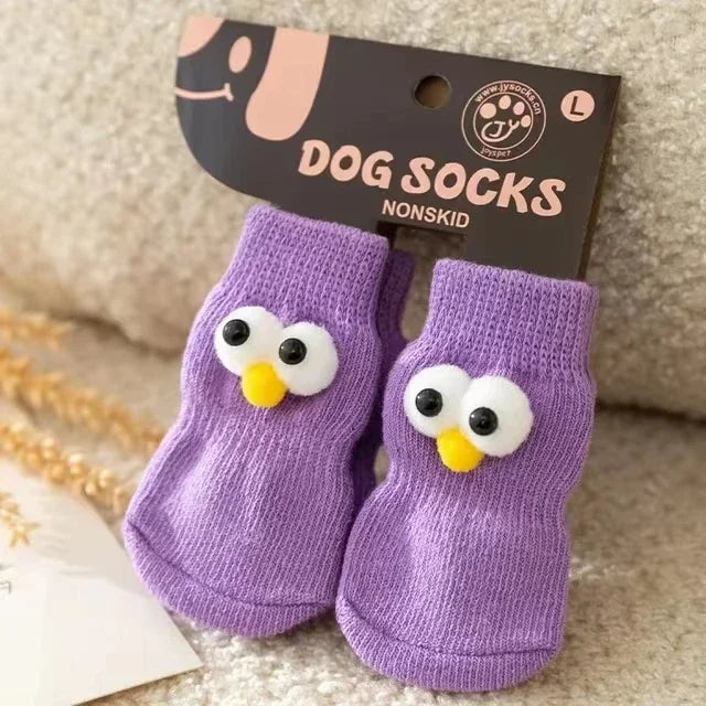 4-Pack Cute Pet Socks – Anti-Slip Paw Protectors for Small Dogs & Cats