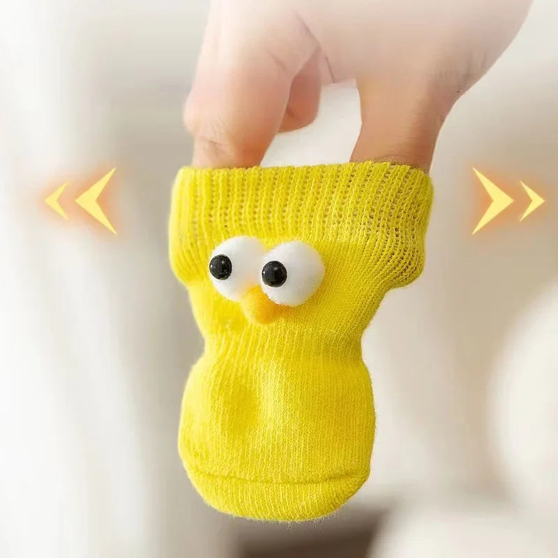 4-Pack Cute Pet Socks – Anti-Slip Paw Protectors for Small Dogs & Cats