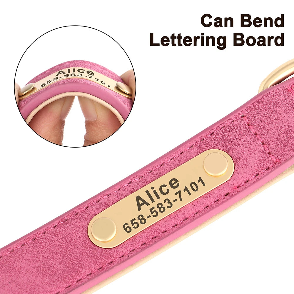 Personalized Dog Collar – Custom Engraved PU Leather with ID Name plate