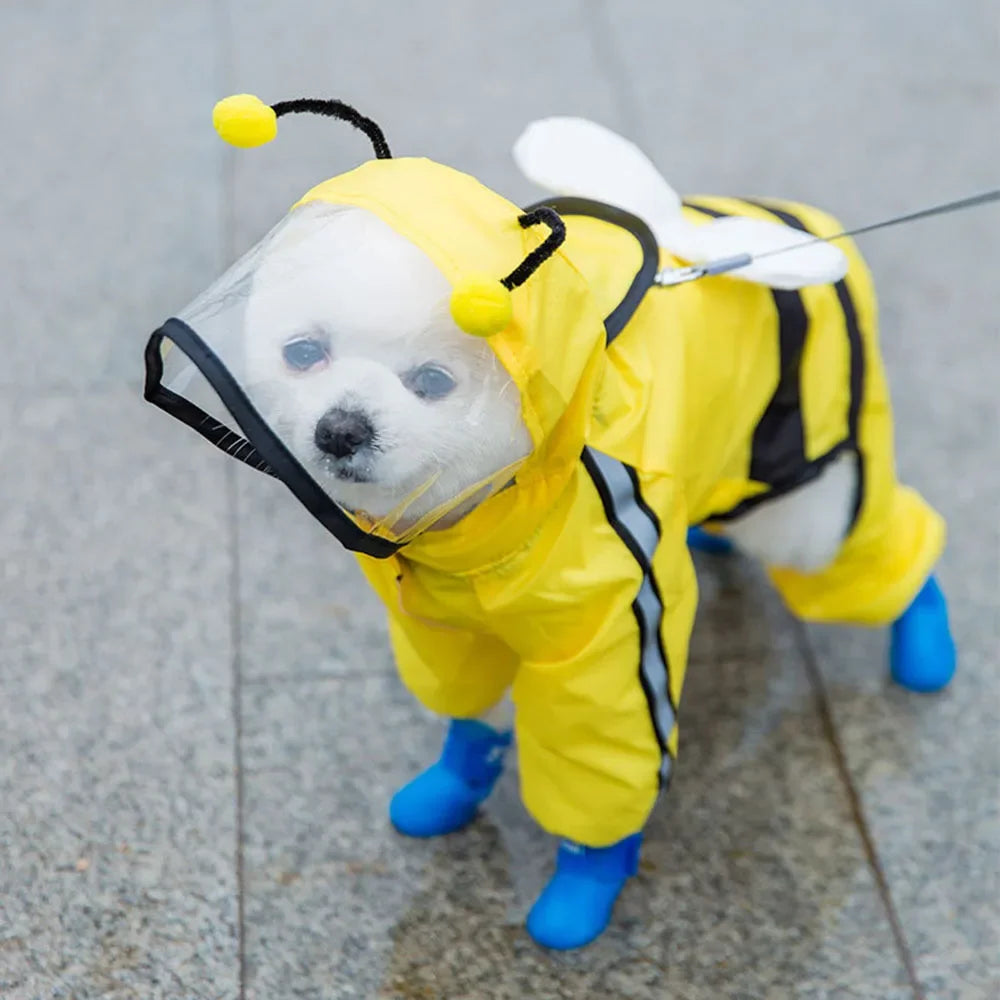 Bear-Themed Dog Raincoat – Full-Body Waterproof Jacket with Hood