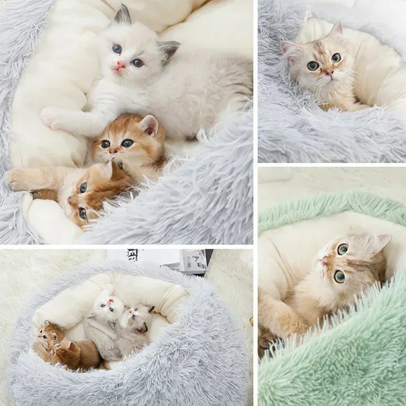 Winter Plush Cat Bed – Round Cozy Cushion for Small Cats