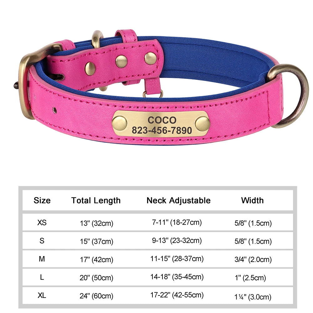 Personalized Dog Collar – Custom Engraved PU Leather with ID Name plate