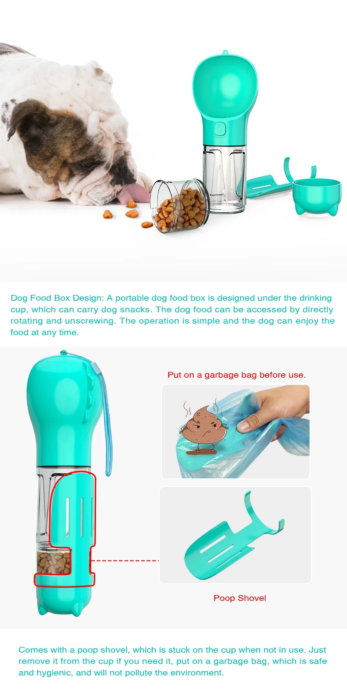 Leak-Proof Portable Pet Travel Bottle – Water, Food & Poop Bag Holder