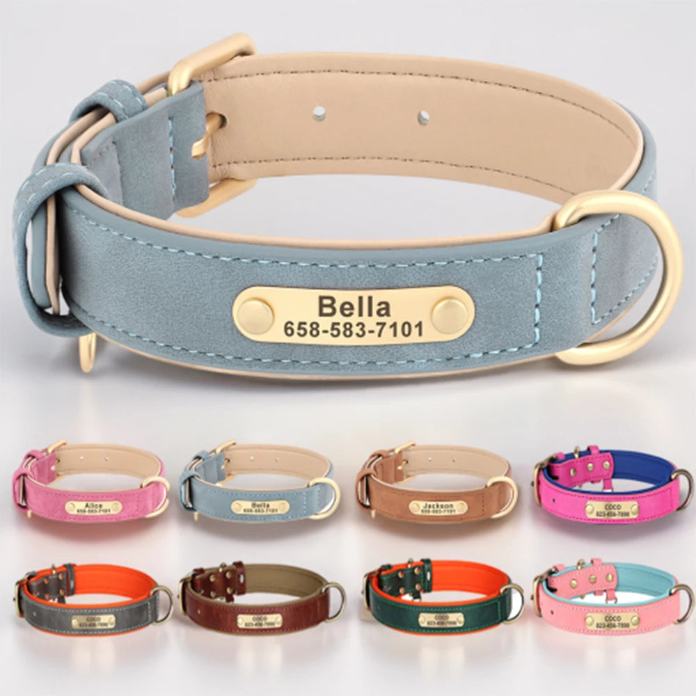 Personalized Dog Collar – Custom Engraved PU Leather with ID Name plate