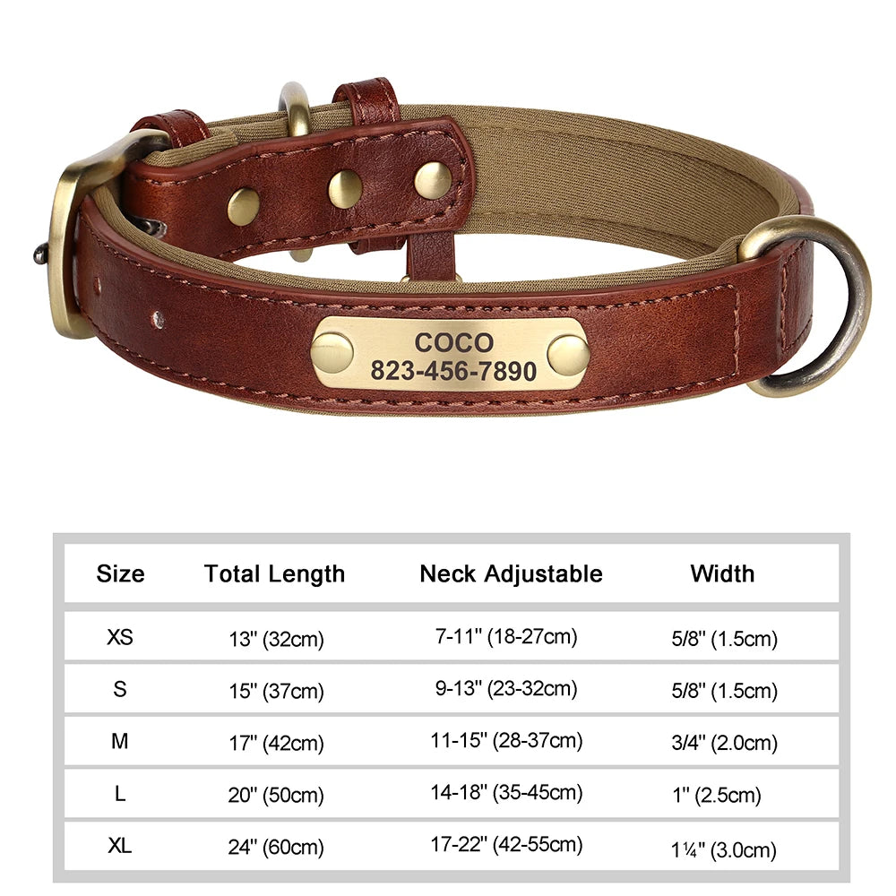Personalized Dog Collar – Custom Engraved PU Leather with ID Name plate