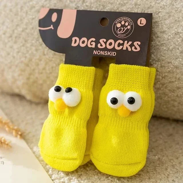 4-Pack Cute Pet Socks – Anti-Slip Paw Protectors for Small Dogs & Cats