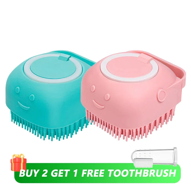 Dog & Cat Bath Brush – Shampoo Dispenser + Massage Bristles