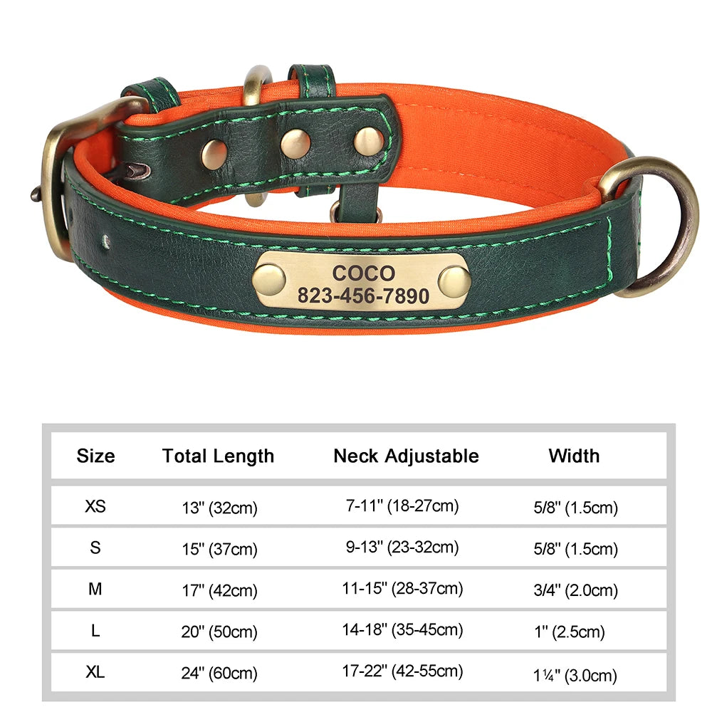 Personalized Dog Collar – Custom Engraved PU Leather with ID Name plate