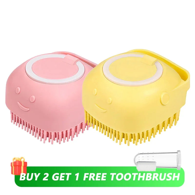 Dog & Cat Bath Brush – Shampoo Dispenser + Massage Bristles