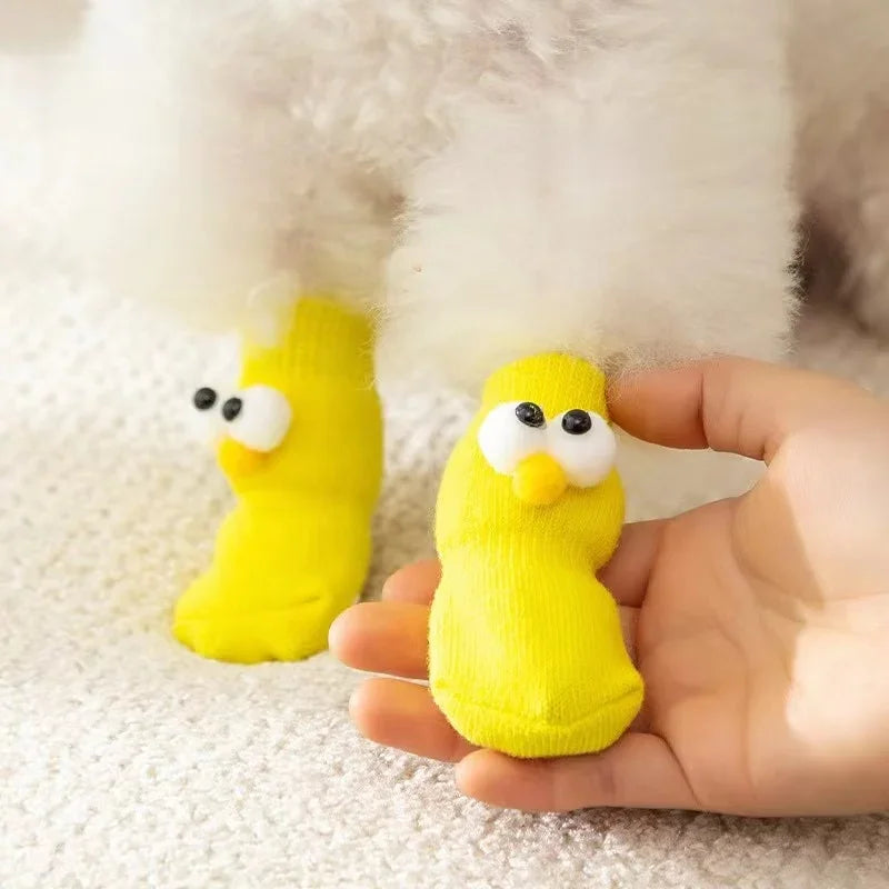 4-Pack Cute Pet Socks – Anti-Slip Paw Protectors for Small Dogs & Cats