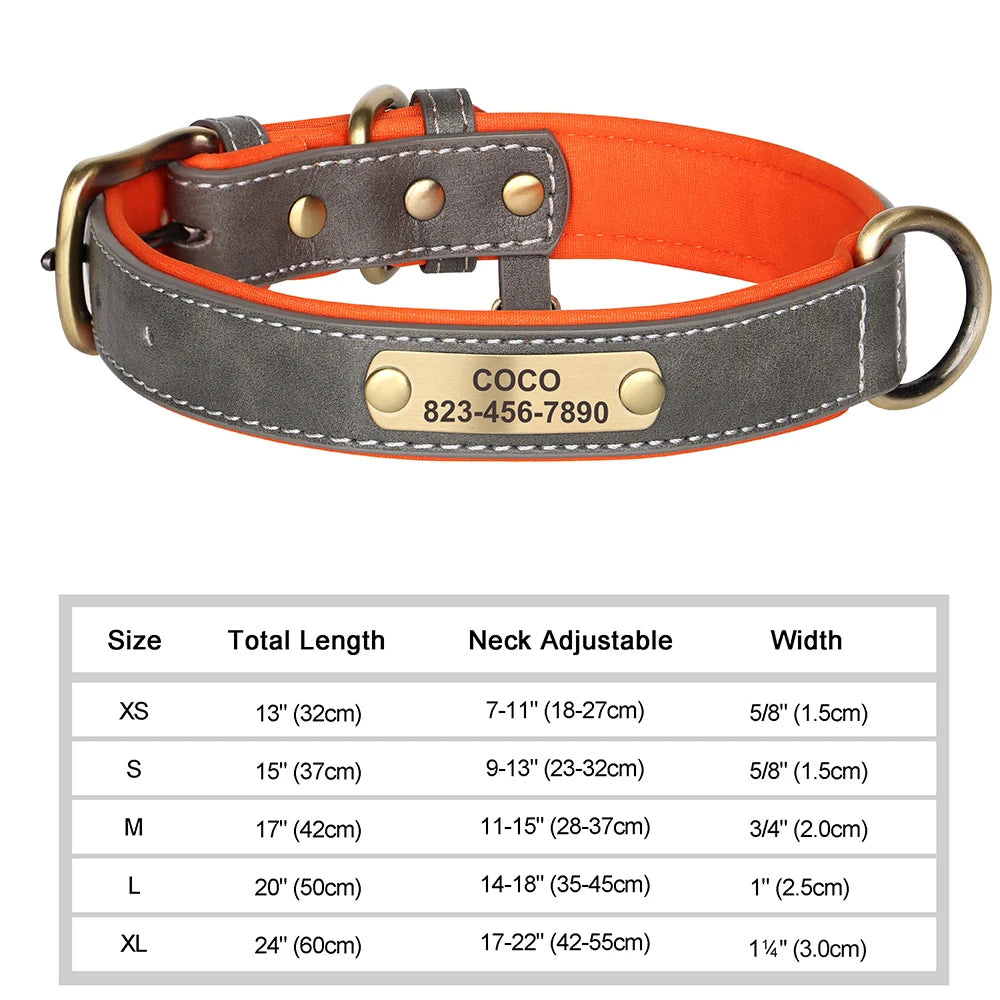 Personalized Dog Collar – Custom Engraved PU Leather with ID Name plate