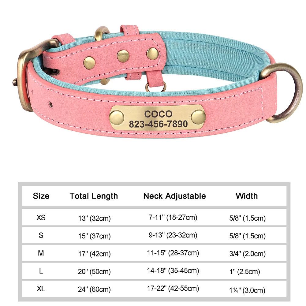 Personalized Dog Collar – Custom Engraved PU Leather with ID Name plate