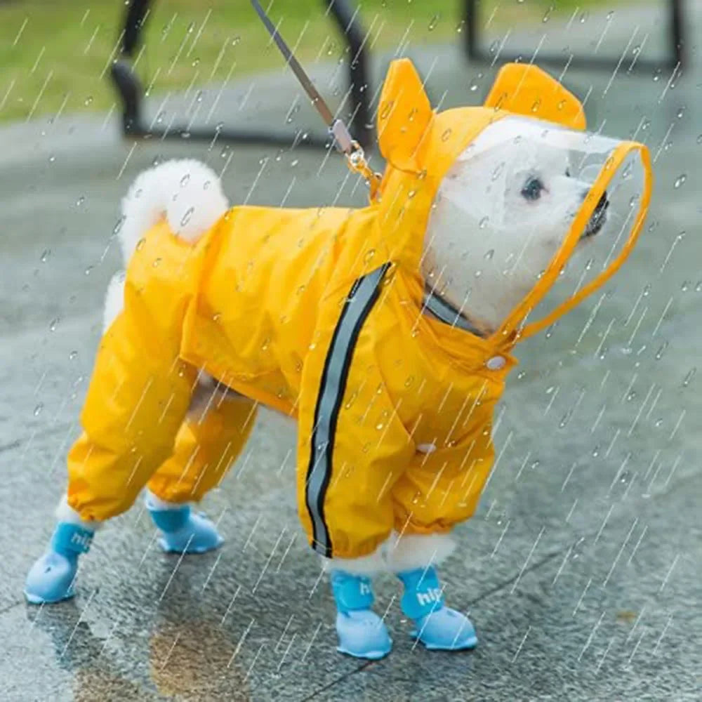 Bear-Themed Dog Raincoat – Full-Body Waterproof Jacket with Hood