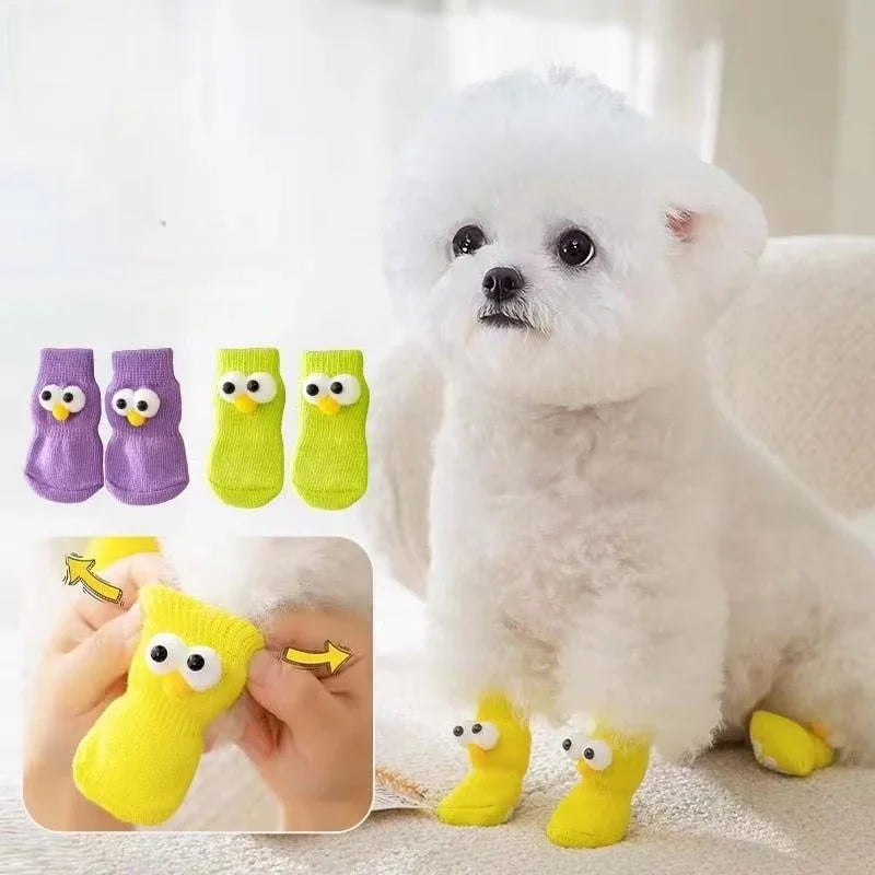 4-Pack Cute Pet Socks – Anti-Slip Paw Protectors for Small Dogs & Cats