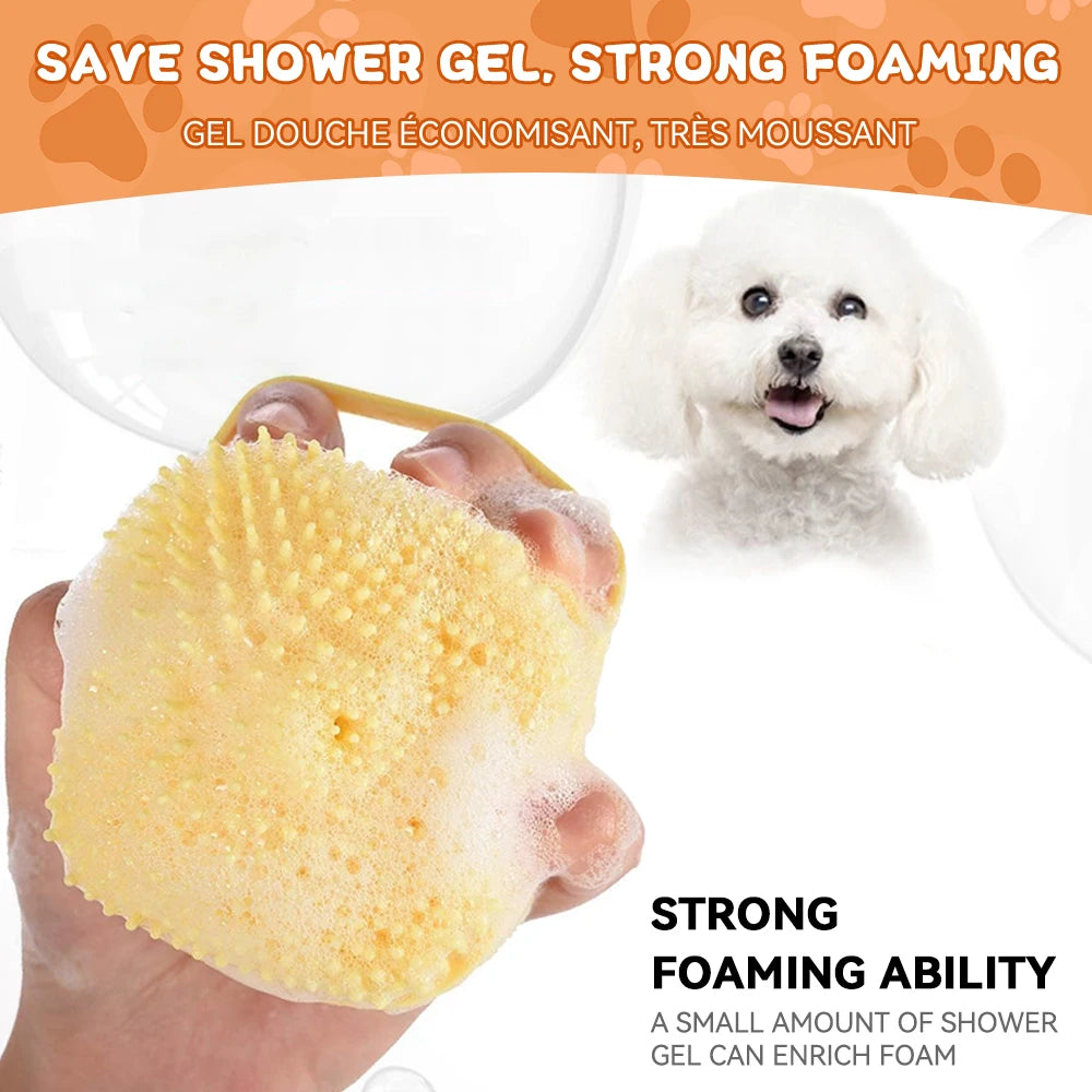 Dog & Cat Bath Brush – Shampoo Dispenser + Massage Bristles