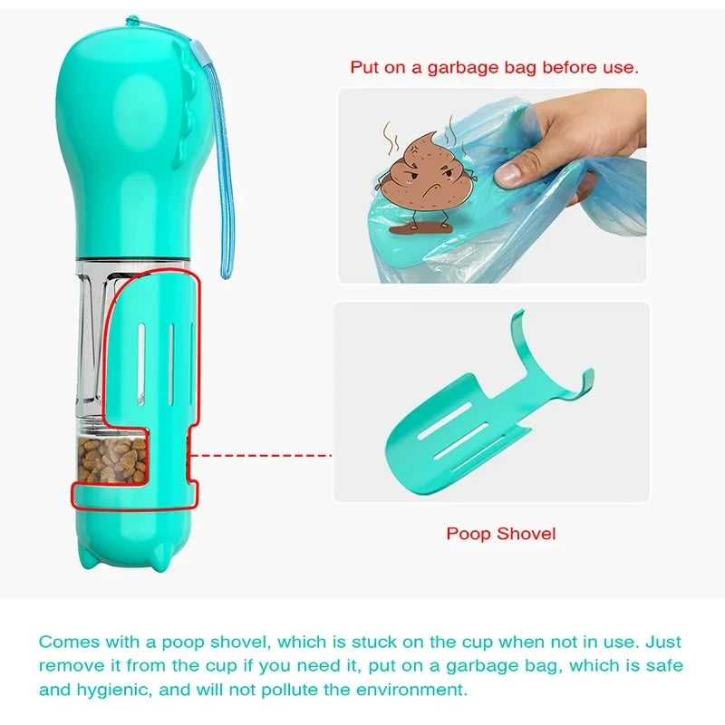 Leak-Proof Portable Pet Travel Bottle – Water, Food & Poop Bag Holder