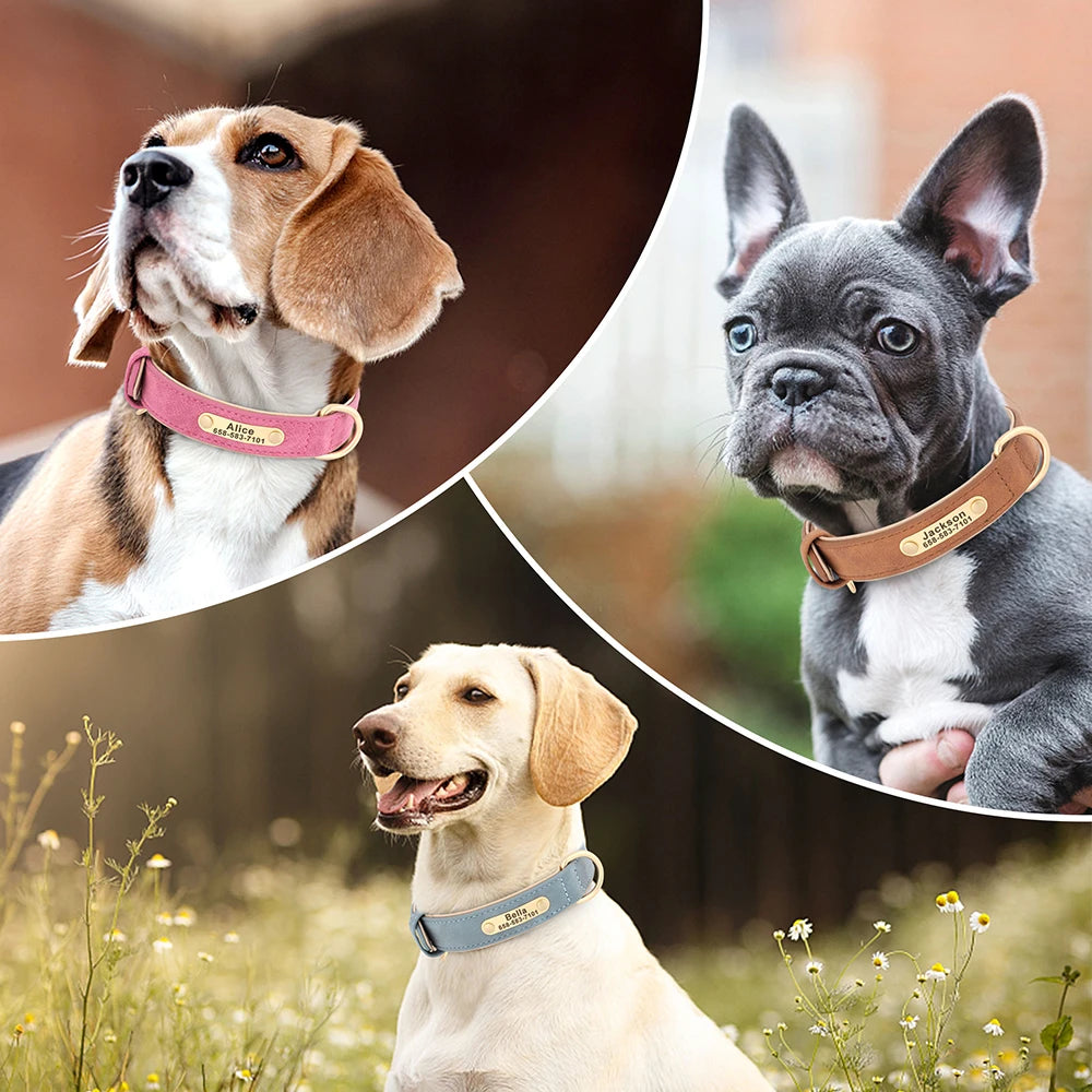 Personalized Dog Collar – Custom Engraved PU Leather with ID Name plate