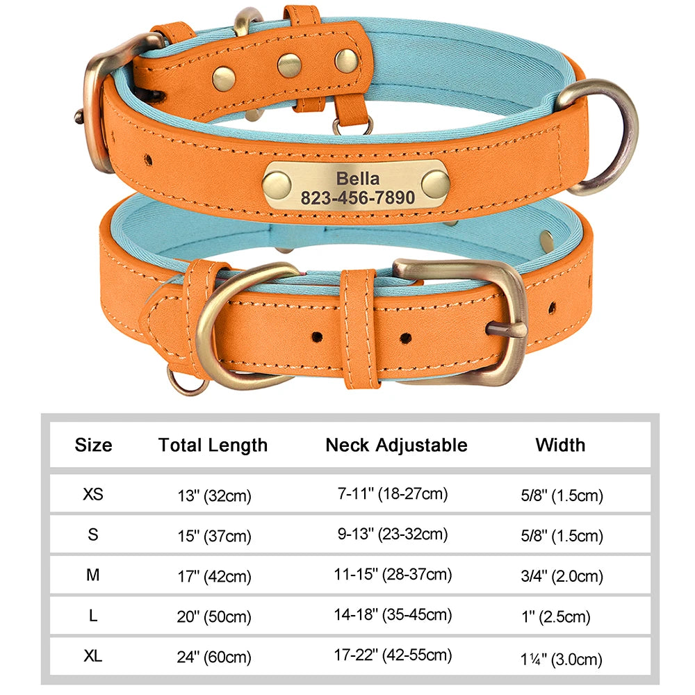 Personalized Dog Collar – Custom Engraved PU Leather with ID Name plate