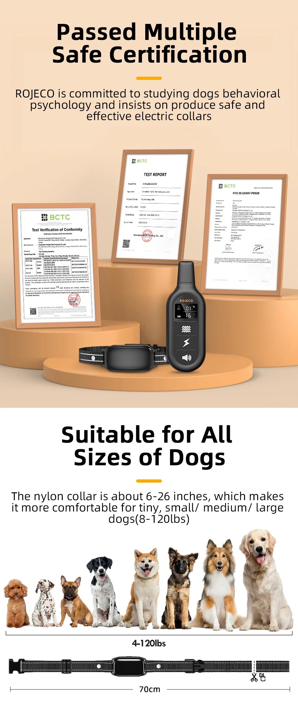 Dog Training Collar – Rechargeable Remote Control & IPX7 Waterproof