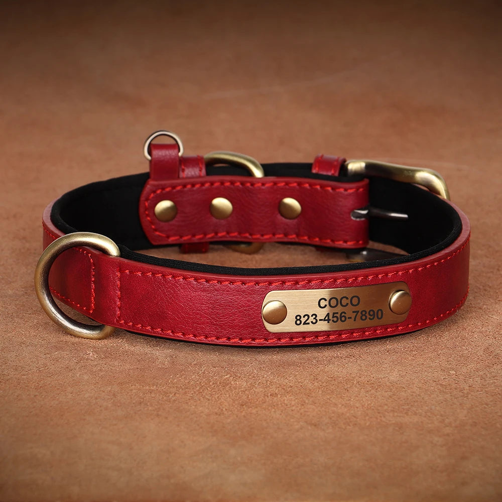Personalized Dog Collar – Custom Engraved PU Leather with ID Name plate