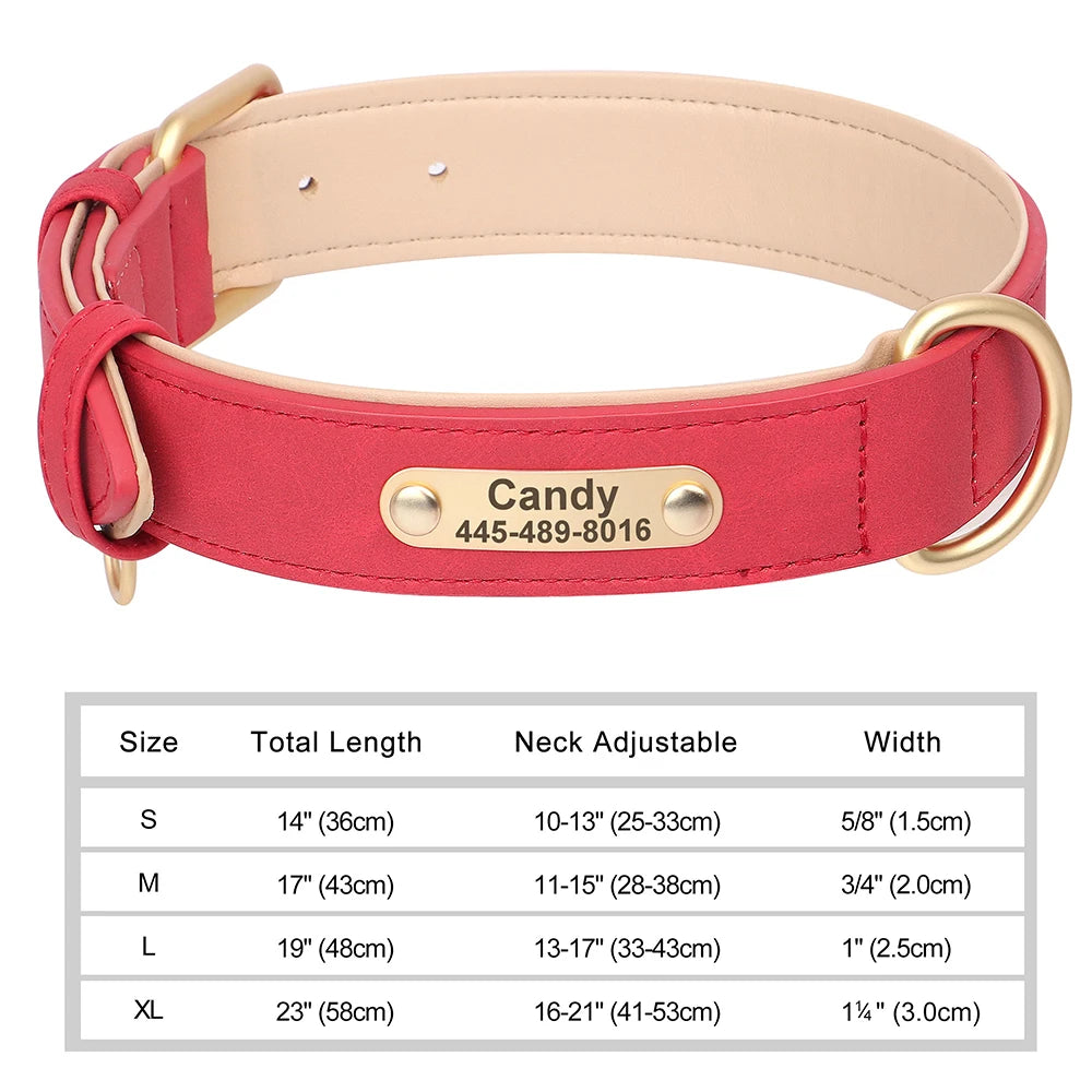 Personalized Dog Collar – Custom Engraved PU Leather with ID Name plate
