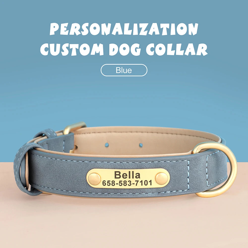 Personalized Dog Collar – Custom Engraved PU Leather with ID Name plate