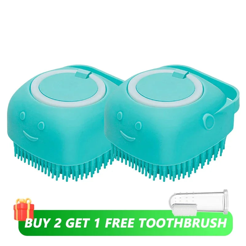 Dog & Cat Bath Brush – Shampoo Dispenser + Massage Bristles