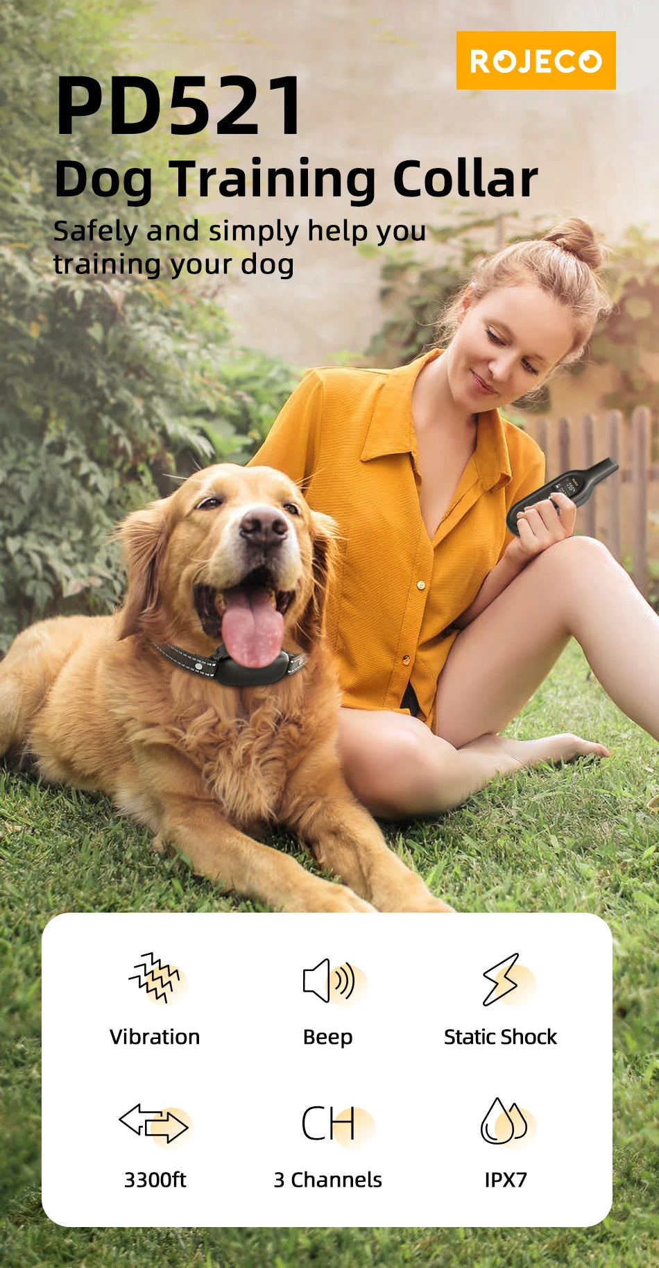 Dog Training Collar – Rechargeable Remote Control & IPX7 Waterproof