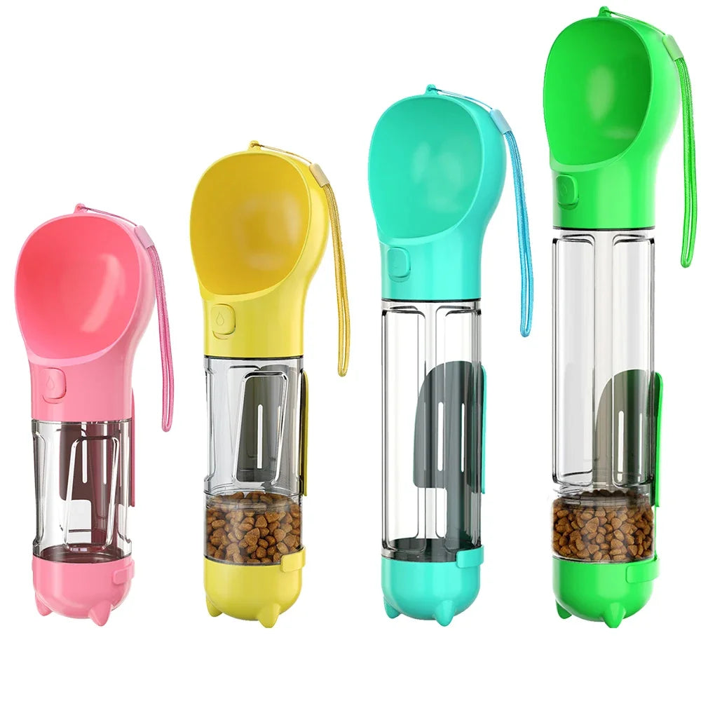 Leak-Proof Portable Pet Travel Bottle – Water, Food & Poop Bag Holder