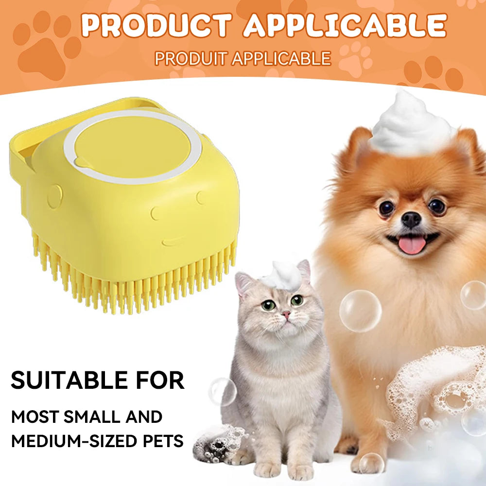 Dog & Cat Bath Brush – Shampoo Dispenser + Massage Bristles