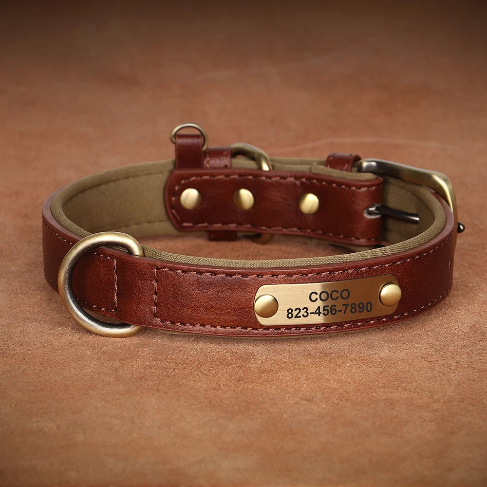 Personalized Dog Collar – Custom Engraved PU Leather with ID Name plate