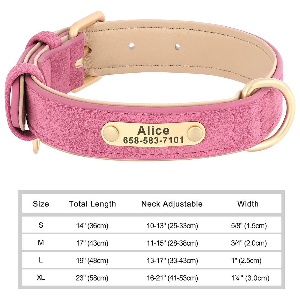 Personalized Dog Collar – Custom Engraved PU Leather with ID Name plate