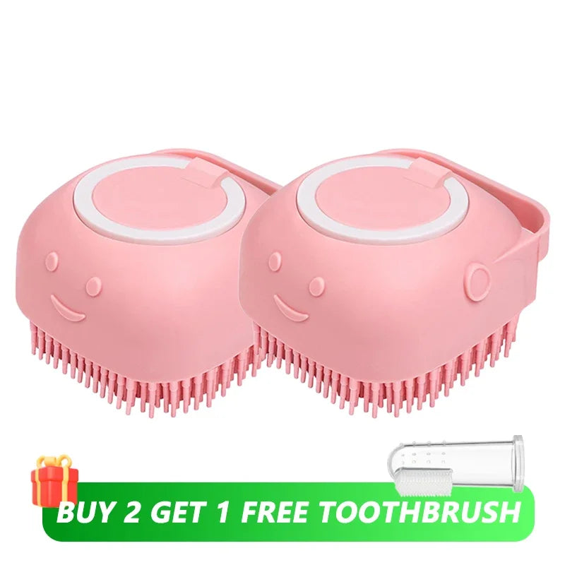 Dog & Cat Bath Brush – Shampoo Dispenser + Massage Bristles