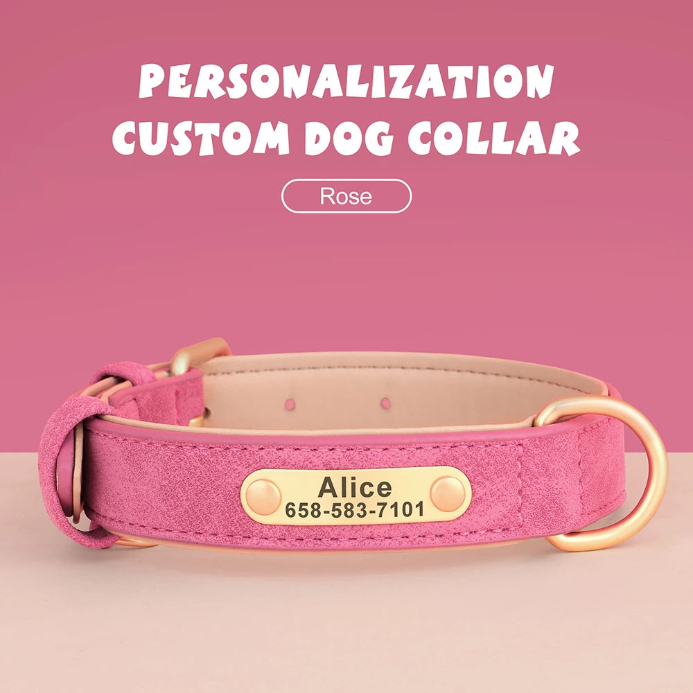 Personalized Dog Collar – Custom Engraved PU Leather with ID Name plate