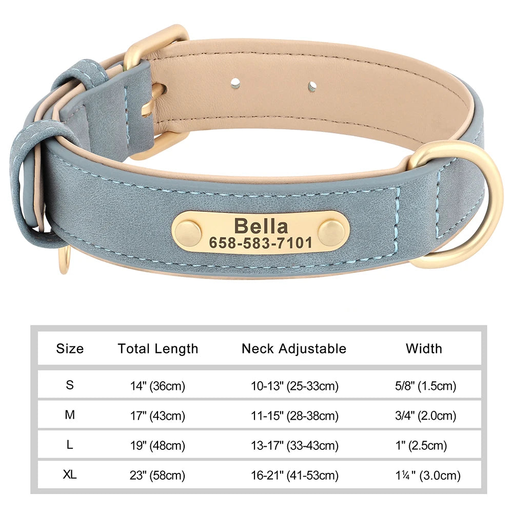 Personalized Dog Collar – Custom Engraved PU Leather with ID Name plate